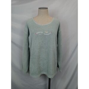 Lakeshirts Wilderness Country‎ Grannycore Novelty Sweatshirt Large Blue Green